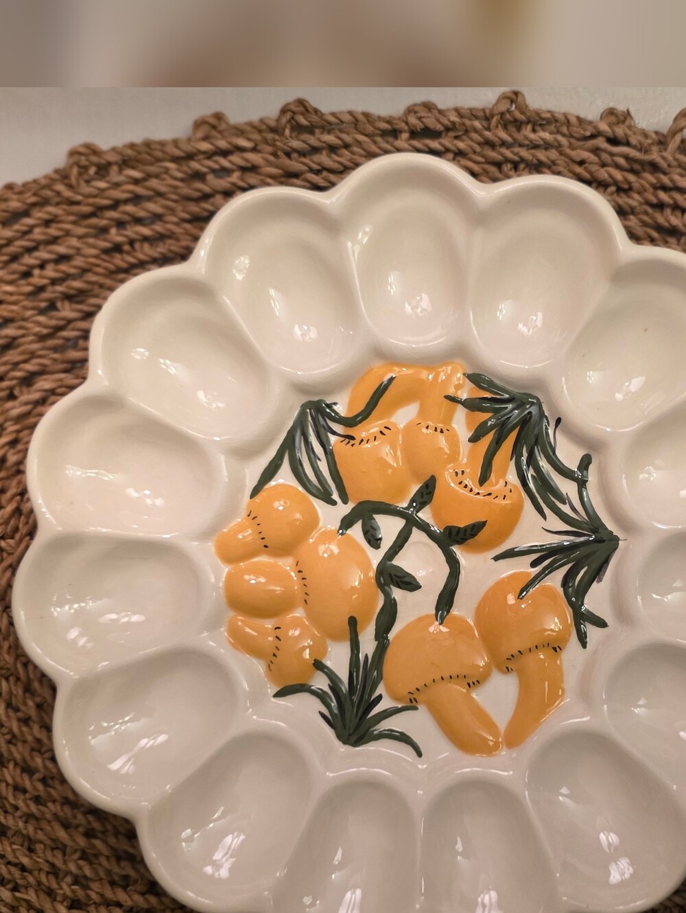 Vintage Ceramic Mushroom Design Deviled Egg Platter | Retro Cottagecore